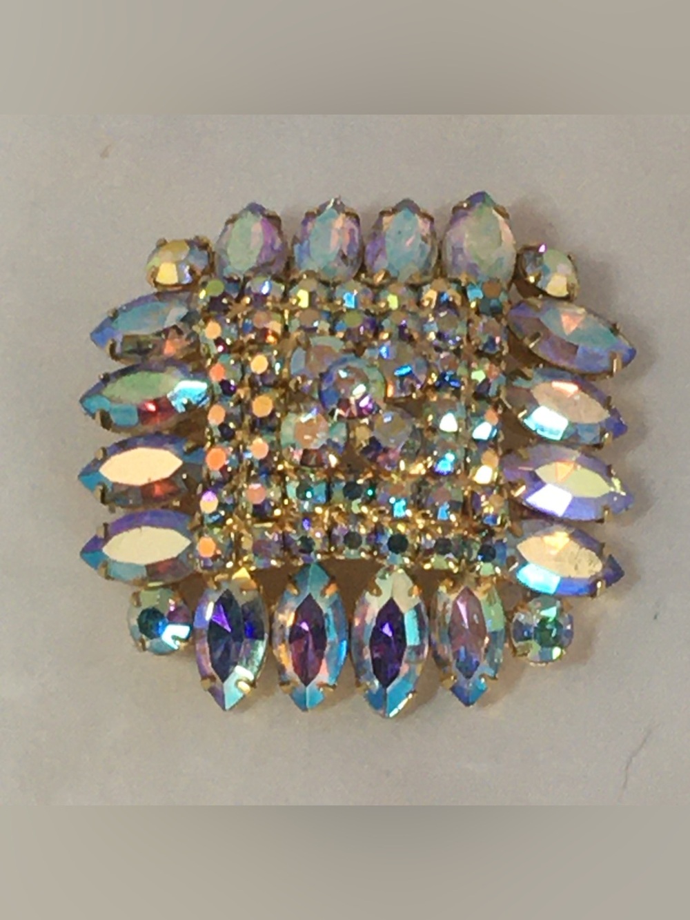 Vintage Opalescent Aurora Borealis Crystal Brooch